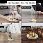 4 in 1 Ceramic Incense Burner with Glass Ash Catcher, Incense Holder for Sticks, Palo Santo, Sage and Cones - Ceramic Ash Catcher Tray for Meditation Yoga Room Home Decor - White