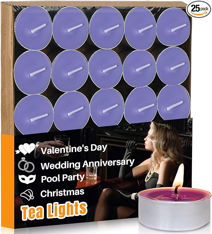 Tea Lights Candle Set - 25 Pcs Mini Tealight Candles Unscented Votive Soy Candle for Home, Pool, Emergencies, Halloween - Medium Slate Blue