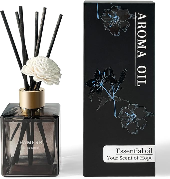 Reed Diffuser Set, 6.1 oz (180 ml) Sicilian Citrus Scented Diffuser with Sticks Long-Lasting Home Fragrance Reed Diffuser for Home Room Office Bathroom Shelf Decor