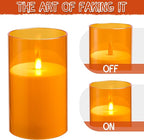 Flameless Candles, LED Candles with Remote Control and Timer, New Real Flickering 3D Wick Battery-Powered Acrylic Column Candles for Romantic Ambiences and Home Décor, Set of 3 (Orange)