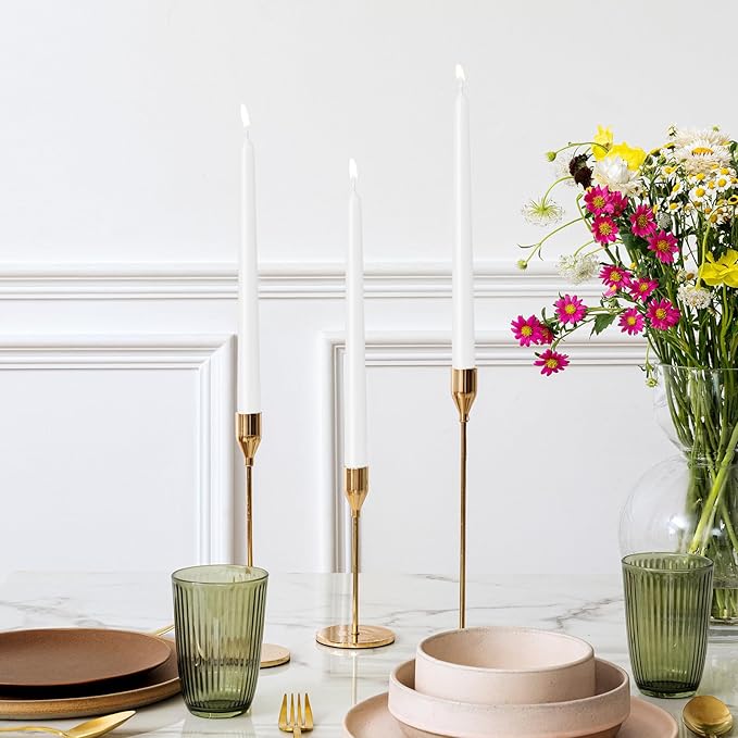 12 Pack White Taper Candles 10 inch - Taper Candles Dripless, Smokeless, Unscented - 8 Hours Long Burning - Hand Poured Tall Candlesticks - Perfect for Home Decor, Weddings, and Special Occasions