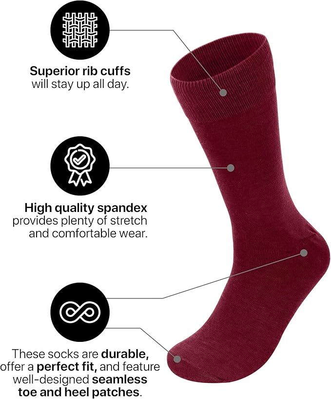 Feraricci Solid Color Casual Dress Socks for Men - Colorful & Comfortable Crew Socks