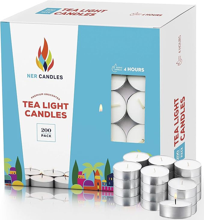 Unscented Tea Lights Candles White, Smokeless, Dripless & Long Lasting Paraffin Small Votive Mini Tealight Candle for Home, Pool, Shabbat, Weddings & Emergencies (200-Pack)