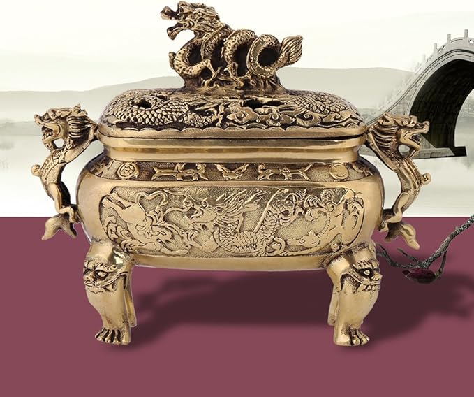 Antique Bronze Brass Chinese Dragon Incense Burner Holder Home Decoration Vintage Incense Burner Incense Holder for Stick and Cone Incense Incense Holder Burner