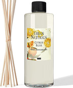 Urban Naturals Reed Diffuser Oil Refill Citrus Bliss with Mandarin, Grapefruit, Lemon Water, Clementine, Green Notes 8 oz + Free Reed Sticks, Made in The USA