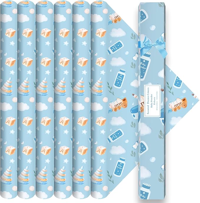 SCENTORINI Drawer Liners, 6 Sheets Fragrant Paper Liners,Baby Powder Scent Non-Adhesive Paper Sheets for Home Closet, Dresser Drawers, for Home Fragrance