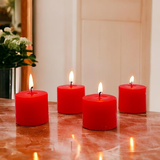 Hosley Set of 72 Unscented Red Votive Candles – Bulk Pack, Clean-Burning, Long-Lasting 10-12 Hour Burn Time – Ideal for Weddings, Home Décor, Spa, and Events