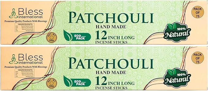 Bless-International-Patchouli 100%-Natural-Handmade-Incense-Sticks Organic-Chemicals-Free-for-Relaxation-Positivity-Yoga-Meditation 12-Inches-1-Hour-Plus-Burning-Time-150-Sticks-14-OZ