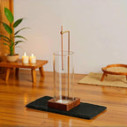 Incense Holder for Sticks with Ash Catcher - Wind Proof Hanging Design, 6x20cm Glass Tube & Spill-Proof Wood Base for 0-2.5mm Sticks, Meditation Yoga Decor (8.5x8.5cm Base)