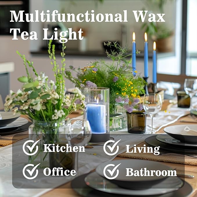 Blue Tea Lights Candles Set - MAQIHAN 25pcs Tealight Candles Votive Soy Candle with Cotton Wick for Home Decoration, Wedding, Emergencies, Shabbat