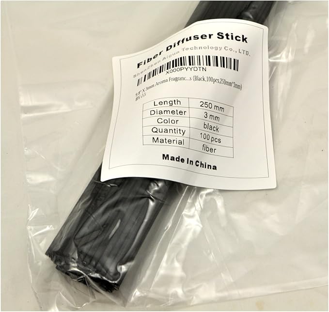 100 Pieces Fiber Reed Diffuser Replacement Refill Sticks (8" x 3mm, Black)