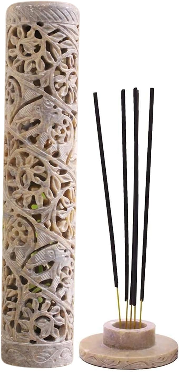 Carry Me Marble Soapstone Incense Stick Holder | Candle Burner | Tea Light Holder - Perfect Handmade Elephant Carving for Gifting. Decorative Home and Office Decor.(3 x 3 x 11 Inches)