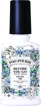 Poo-Pourri Before-You-Go Toilet Spray, Fresh Air, 4 Fl Oz, Up to 200 Uses, Bathroom Odor Deodorizer , Plant-Based with Essential Oils, for Home or Work, Jasmine, Fresh Air and Mint Scent
