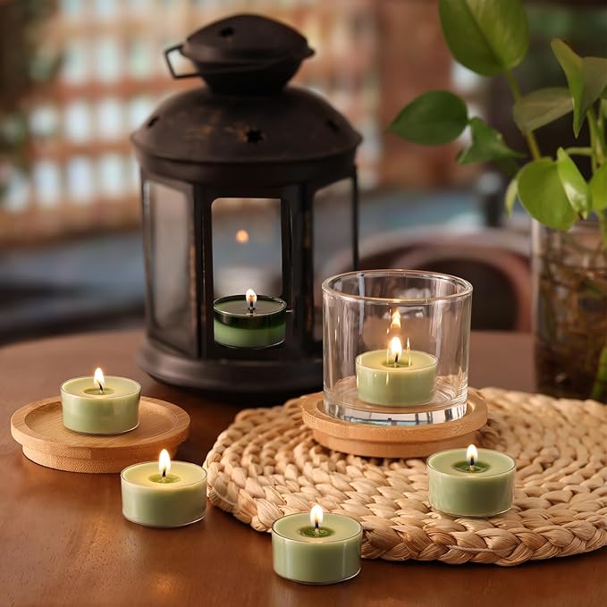 Eucalyptus Drift Scented Tea Lights Candles – Grayish Green – 6 Hour Burn – 100% Palm Wax – Scented Tealight Candles for Winter Holidays, Christmas Calm, Spa Vibes – 48 Pack Scent Votive Candle