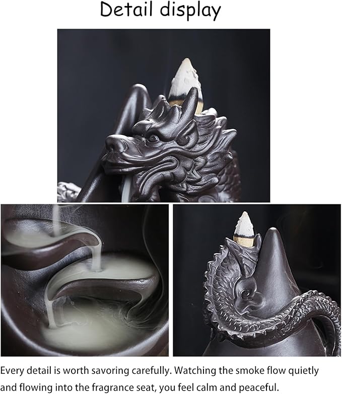 Ceramic Waterfall Backflow Incense Burner Set with 45 Cones - Dripping Water Dragon Statue - Aromatherapy Decor for Yoga, Meditation, Spa, Office, Bedroom - Relaxing Zen Gift