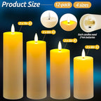 Da by 12 Pack Outdoor Waterproof LED Flameless Candles with Remote Control Timer, Realistic Flickering LED Pillar Candles for Wedding, Festival, Outdoor & Home Decoration-D 3'' H 4'' 5'' 6''7''