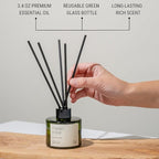 Craft & Kin Mayan Copal Reed Diffuser | All Natural Essential Oil & Rattan Scent Sticks | Fall Reed Diffusers for Home, Bathroom | Long Lasting Home Fragrance in Green Glass, 3.4oz