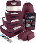 Veken 8 Set Packing Cubes for Travel Essentials, Suitcase Organizer Bags in 4 Sizes, Carry-On Luggage Accessories with Large Laundry & Hanging Toiletry Bag, Must-Have for Airplane, Road Trip & Camping