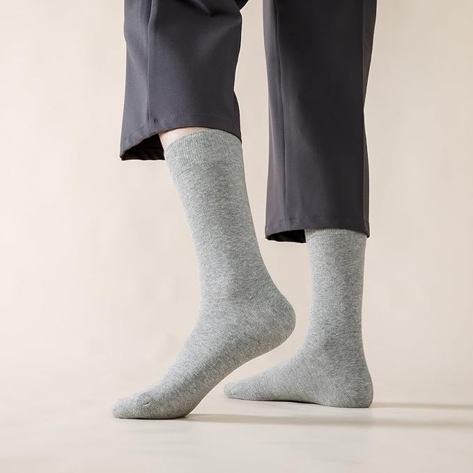 J-BOX Men's Cotton Crew Socks-Wicking Black Dress Socks, Anti-Odor&Breathable for Business/Casual, Size 6-15