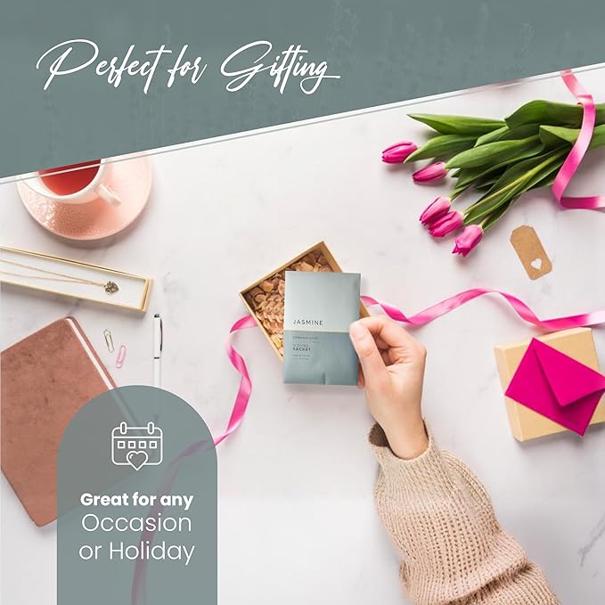 Expressive Scented Sachet Pouches – Perfect Jasmine Air Freshener & Closet Deodorizer for Drawers, Closets, Cars and Bathrooms – Long-Lasting Fresh Scent Sachets (6- Pack)