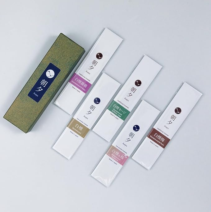 Asayu Japan Incense Sticks Assortment - 5 Sandalwood Fragrance Blends, 20g, 100% Made in Japan Incense Sampler Variety Pack - for Yoga, Zen Meditation & Relaxation