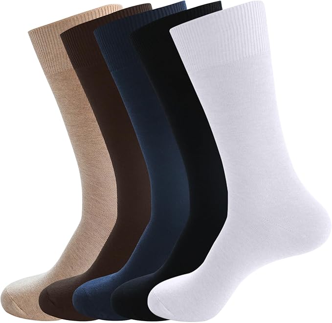 Men's Dress Socks 5 Pairs Mens Cotton Calf Business Formal Socks Soft Breathable Athletic Long Crew Casual Socks