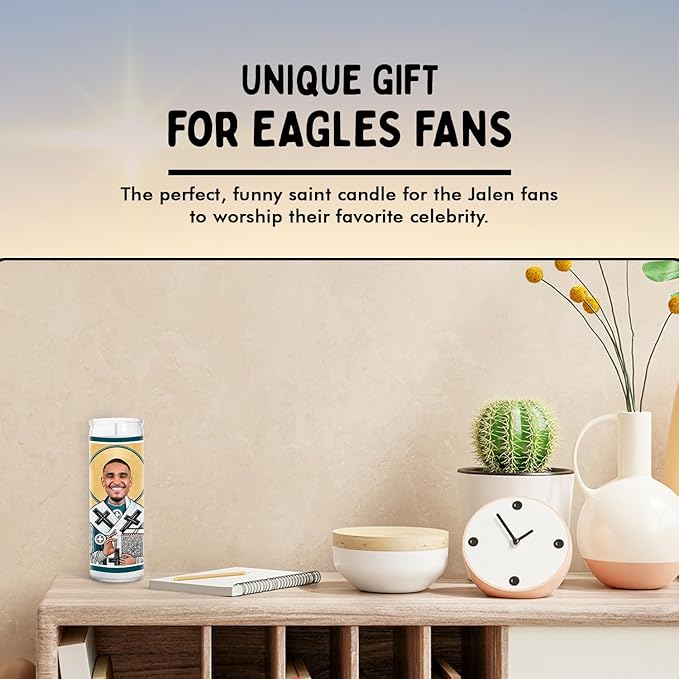 Jalen Celebrity Glass Jar Candle – Unscented Handmade Soy Wax Votive Candle – Unique Gift for Eagle Fans – Home Decor Philly Philadelphia Sports Collectible