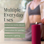 Mister Candle Dripless Unscented Pillar Candles, Set of 3 Hand Poured Burgundy Pillar Candles, Solid Color Non-Scented Candles for Home Decor, Premium Wax, 80 Hr Burn Time, 3x6 Inch