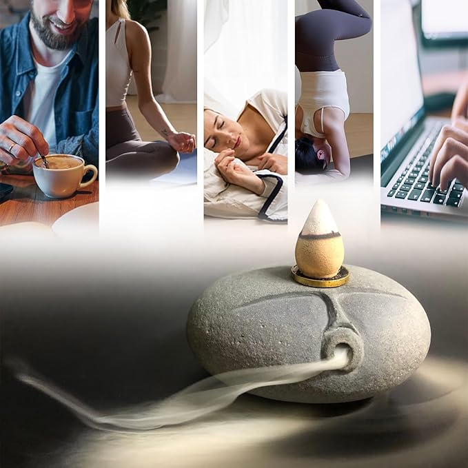 Handmade River Stone Backflow Incense Burner - Natural Pebble Aromatherapy Diffuser for Home Decor, Meditation & Relaxation (Unique Design, Each Piece Varies)