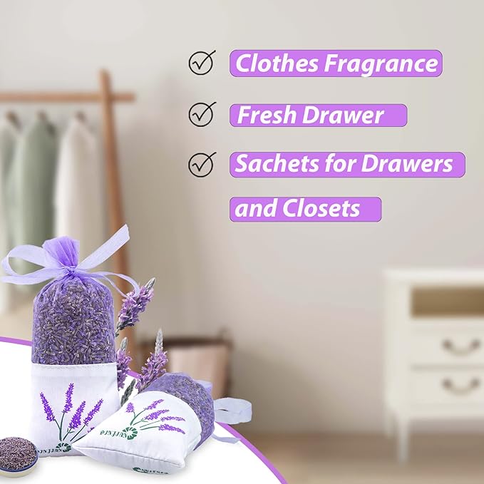 8 Packs French Lavender Sachets for Drawers and Closets Fresh Scents, Home Fragrance Sachet Sleep, Purple Sachets