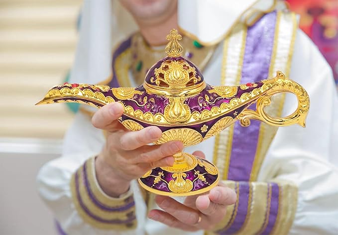 Vintage Aladdin Genie Lamp Cone Incense Holder,Legend Magic Lamp Incense Burner Arabian Costume Props,Wishing Light for Home Decor Birthday Party Wedding Purple