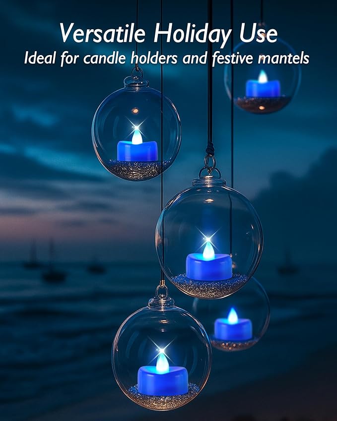 5plots Flameless Candles, 50Pcs Tea Lights Candles Battery Operated, Flameless Tealight Candles, Electric Tea Lights Votive Candles - Blue - 1.5" x 1.25"- No Flicker