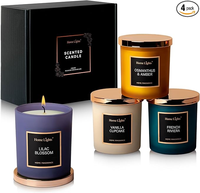 HomeLights Scented Candle Gift Set, Natural Soy Wax Candles, 4 Pack Long Lasting Up 140 Hours, Aromatherapy Candles for Women Men Birthday Thanksgiving Christmas