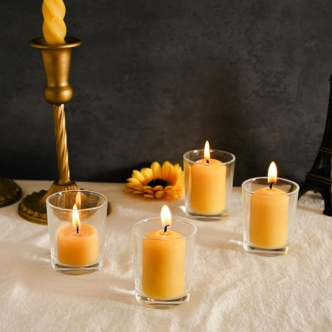 Pure Beeswax Votive Candles, 16-Pack Bees Wax Candles Bulk - 9 Hours Long Burning, Unscented and Non-Toxic for Prayers, Home Decoration, Spa, Christmas