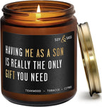 Mothers Day Gifts for Mom, Mom Gifts From Son - 'Having me as a Son' Soy Candle, w/Mahogany Teakwood I Mom Birthday Gifts from Son Ideas I 50Hr Burn, USA Made