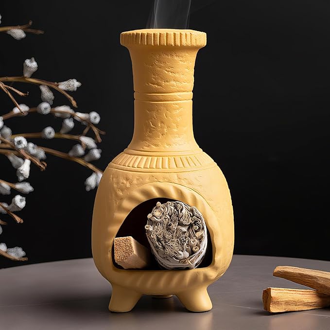 Handcrafted Terracotta Palo Santo Burner - Mexican Style Chiminea Clay Incense Dish & Anxiety Relief, Mini Aromatic Home Altar with Chimney Design, Meditation Gift for Women/Mom
