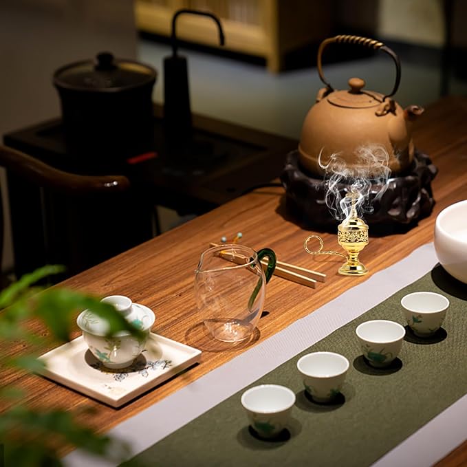 Yawlsow Incense Burner, Frankincense Charcoal Incense Stand, Bakhoor Incense Burner Holder, Ideal for Aromatherapy, Yoga and Spa, Home and Christian Church Censer, (Gold)