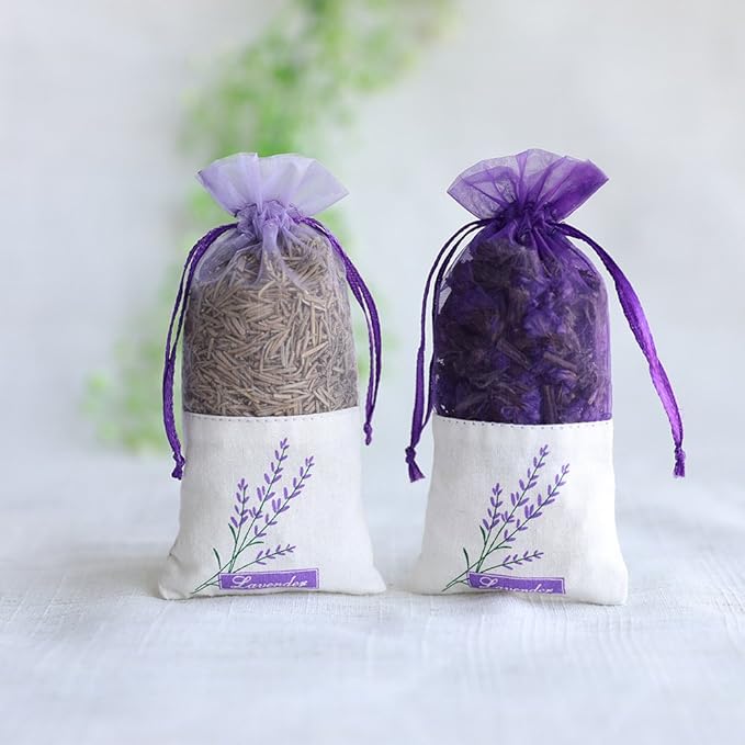 Sachet Empty Bags Linen Fabric Bags Organza Gauze Bags for Lavender, Spice and Herbs (12pcs Purple Drawstring Bag)