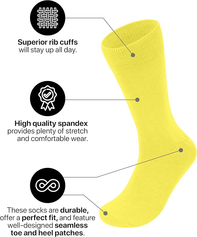Feraricci Solid Color Casual Dress Socks for Men - Colorful & Comfortable Crew Socks