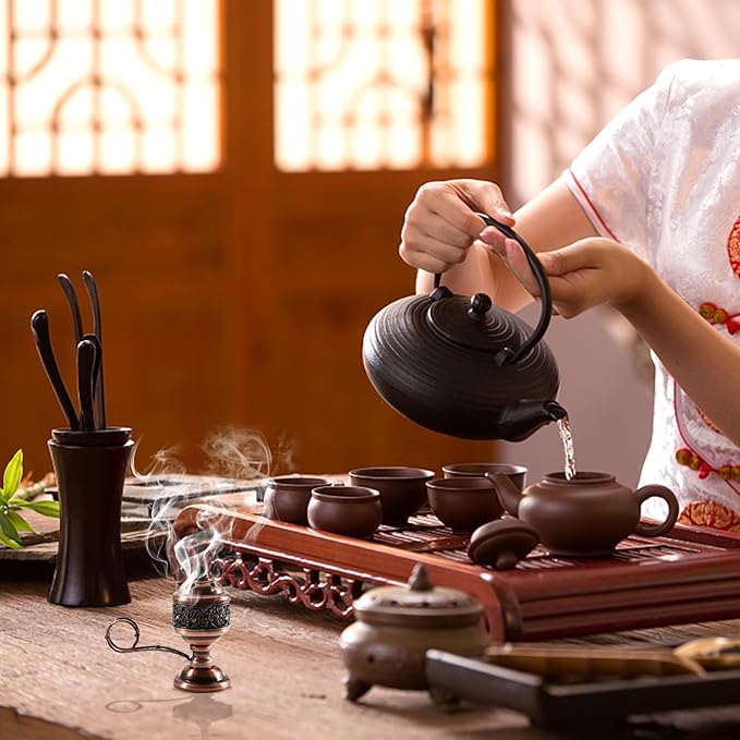 Yawlsow Incense Burner, Frankincense Charcoal Incense Stand, Bakhoor Incense Burner Holder, Ideal for Aromatherapy, Yoga and Spa, Home and Christian Church Censer, (Red Copper)