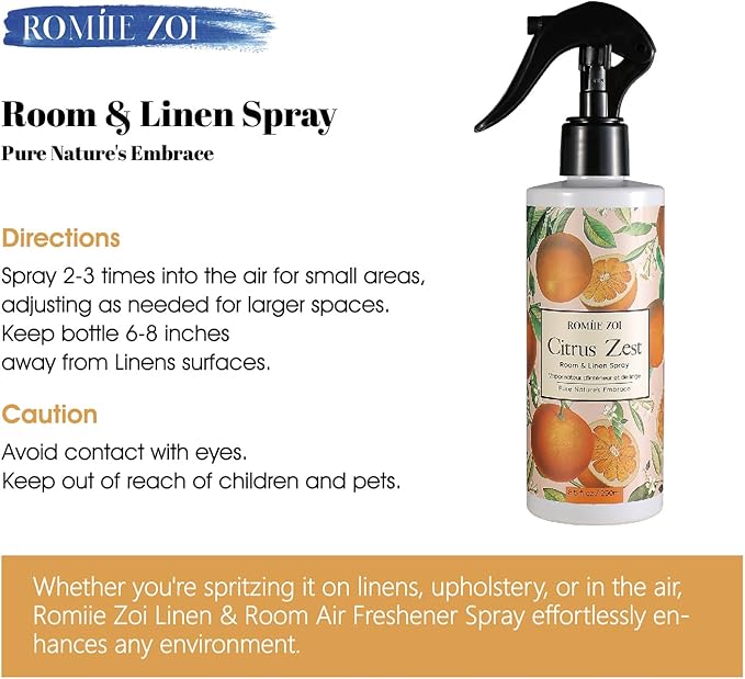 Room Spray Air Freshener Mist, with Natural Plant Extract Scented Room Spray for Home Fragrance Fabric linen Spray air Freshener - Citrus Zest - 8.5 FL OZ