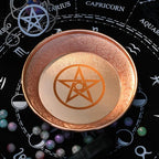 Copper Offering Prayer Ritual Bowl - Carving Pentagram Brass Decorative Plate Great for use Witches,Smudging, Incense Burner Holder,Candle Dish, Ash Catcher,Jewelry Dish,Keys Basket