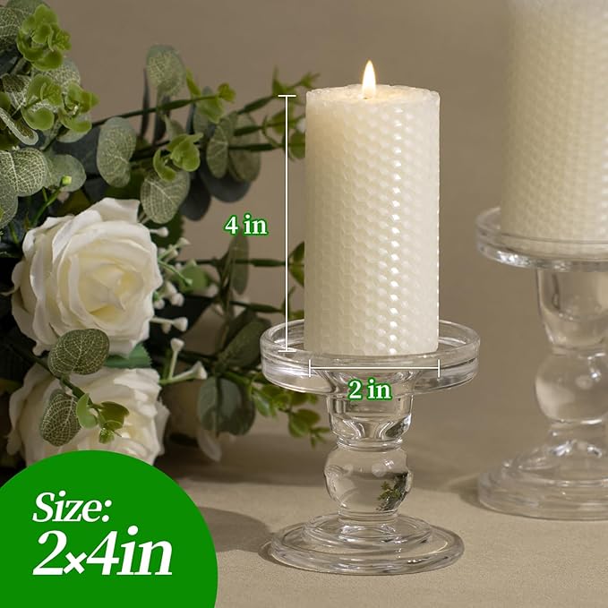 KONNI Beeswax White Pillar Candles Set of 3, 2"x 4" Unscented Pillar Candles Bulk, 20 Hours Long Burning Candles, Smokeless&Dripless Large Round Candle for Wedding, Decoration, Parties, Spas, Dinner