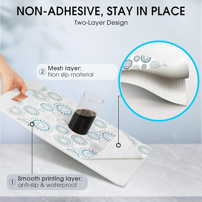 Drawer and Shelf Liner, Non-Slip Kitchen Cabinet Liners Non-Adhesive Thick Strong Grip Waterproof Washable Mats Protect Dresser Shelves Cupboard Bathroom Cabinets, Spiral, 24 in X 20 FT