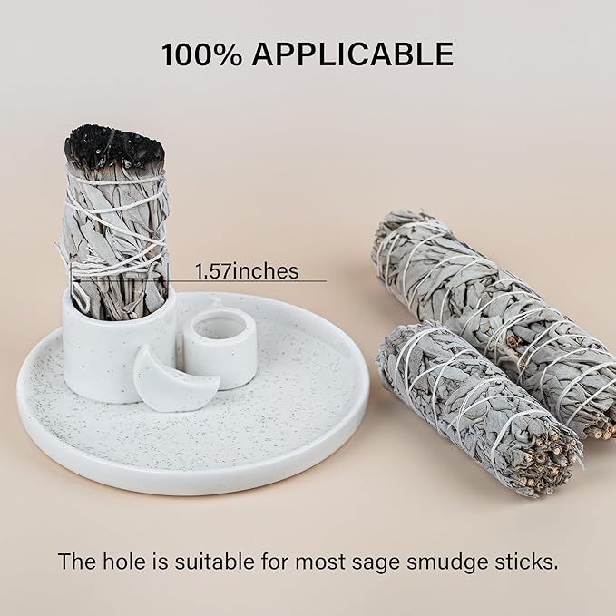 ZenBless 4 in 1 Incense Burner Holder, Palo Santo Holder, Sage Holder for Burning, Incense Holder for Sticks, Candle Holder, Ceramic Ash Catcher Tray for Meditation Yoga Room Home Decor (White)