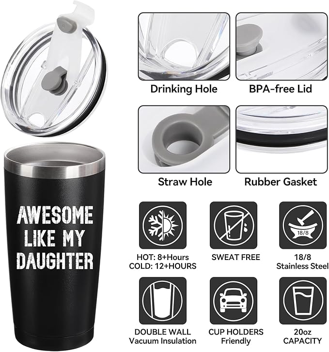 Father's Day Dad Gifts from Daughter – 20oz Navy Blue Stainless Steel Tumbler | Birthday & Christmas Gift for Bonus Dad Husband Father Coffee Mug