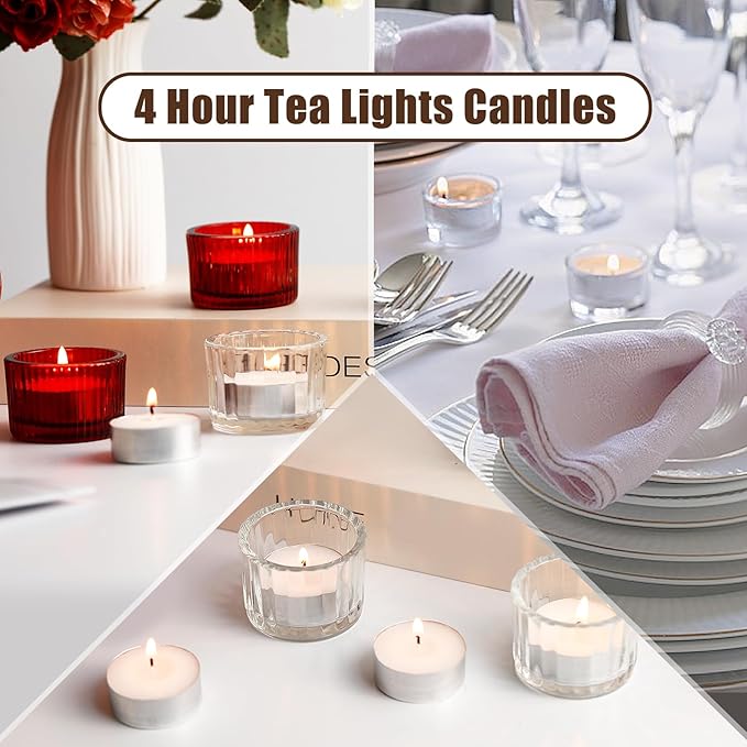 100 Pack Tealight Candles Bulk, 4 Hours Long Burning Tea Lights, White TeaLight Candles, Unscented Smokeless Tea Light Candle for Home Shabbat Weddings Party