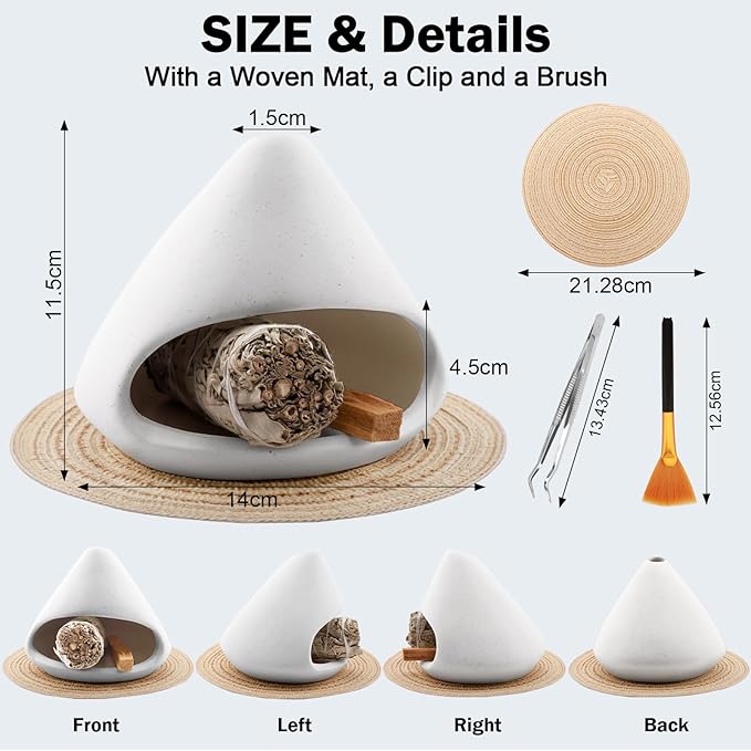 Yawlsow Palo Santo Holder Burner, Charcoal Bakhoor Incense Burner,Smudge Bowl,Sage Holder,Ash Catcher for Meditation Zen Decor (White+Mat)