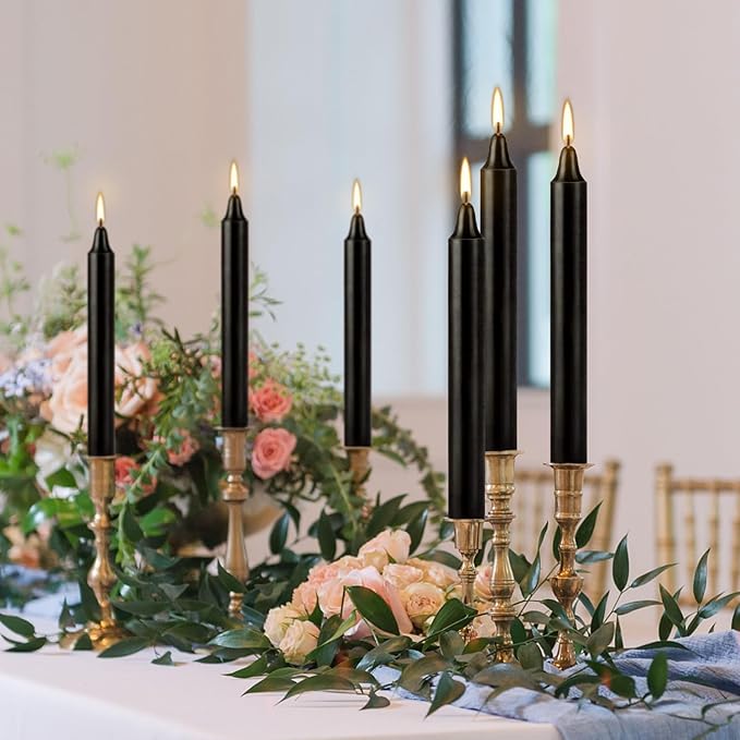 40-Pack of 4-Inch Black Taper Candles - Smokeless, Long-Burning (1.5 Hours Each) - Ideal for Dinners, Parties, Ceremonies, and Shabbat Observances