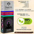 Premium Incense Sticks Set of 5 Elements Earth, Water, Air, Fire, Space 2 Celestial Bodies Sun & Moon| 140 Natural Agarbatti with Burner| for Home Pooja, Meditation, Yoga, Aromatherapy